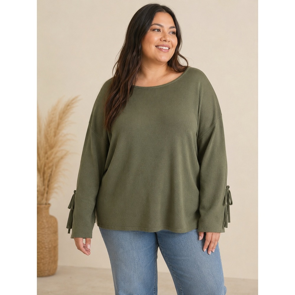 Faded Glory Womens XXL Olive Green Tie Sleeve Knit Sweater Sea Turtle FGL47396SO